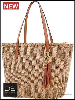 Natural Straw Tote Bag Woven Shoulder Handbag for Beach Summer Travel